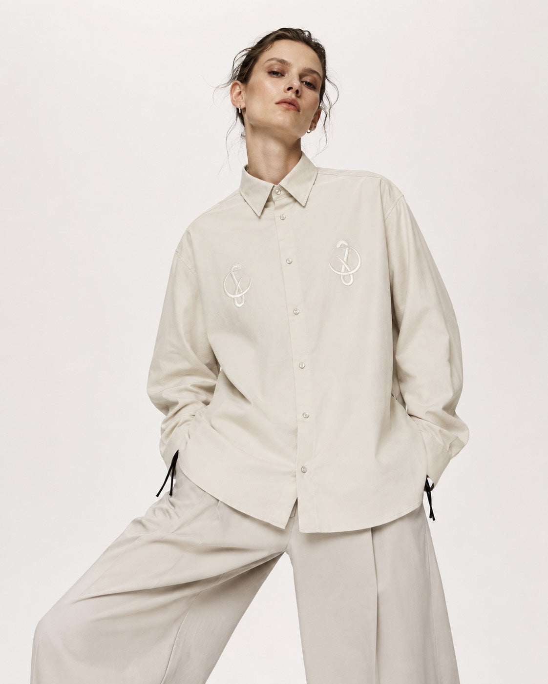 SIDE LACE SHIRT / BEIGE