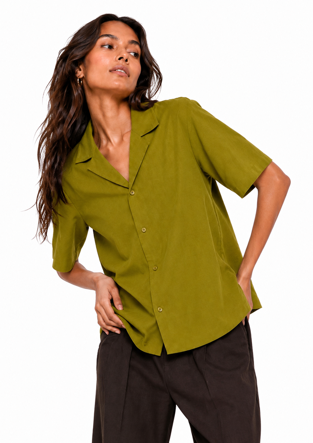 LINEN OPEN SHIRT / OLIVE