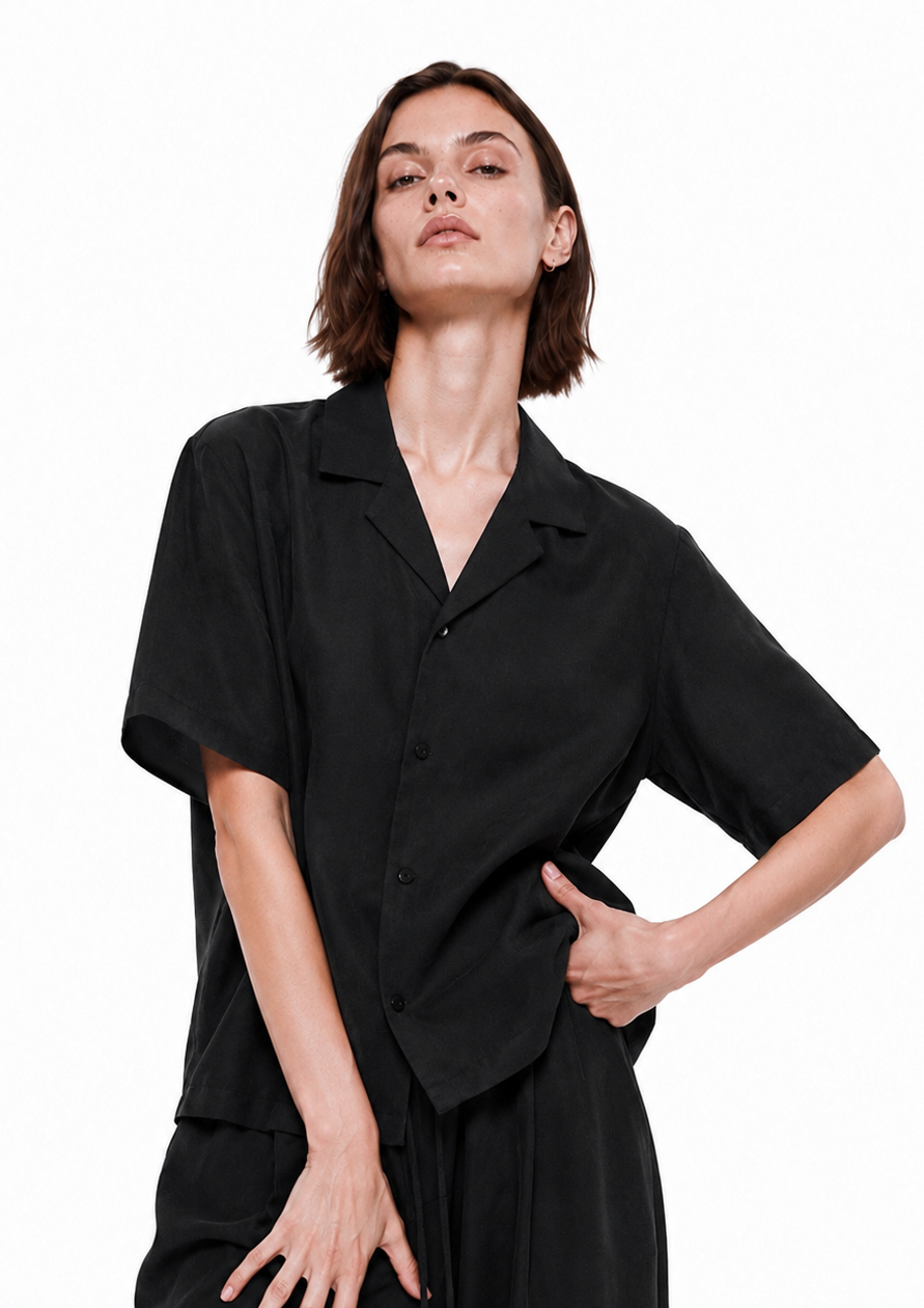 LINEN OPEN SHIRT / BLACK