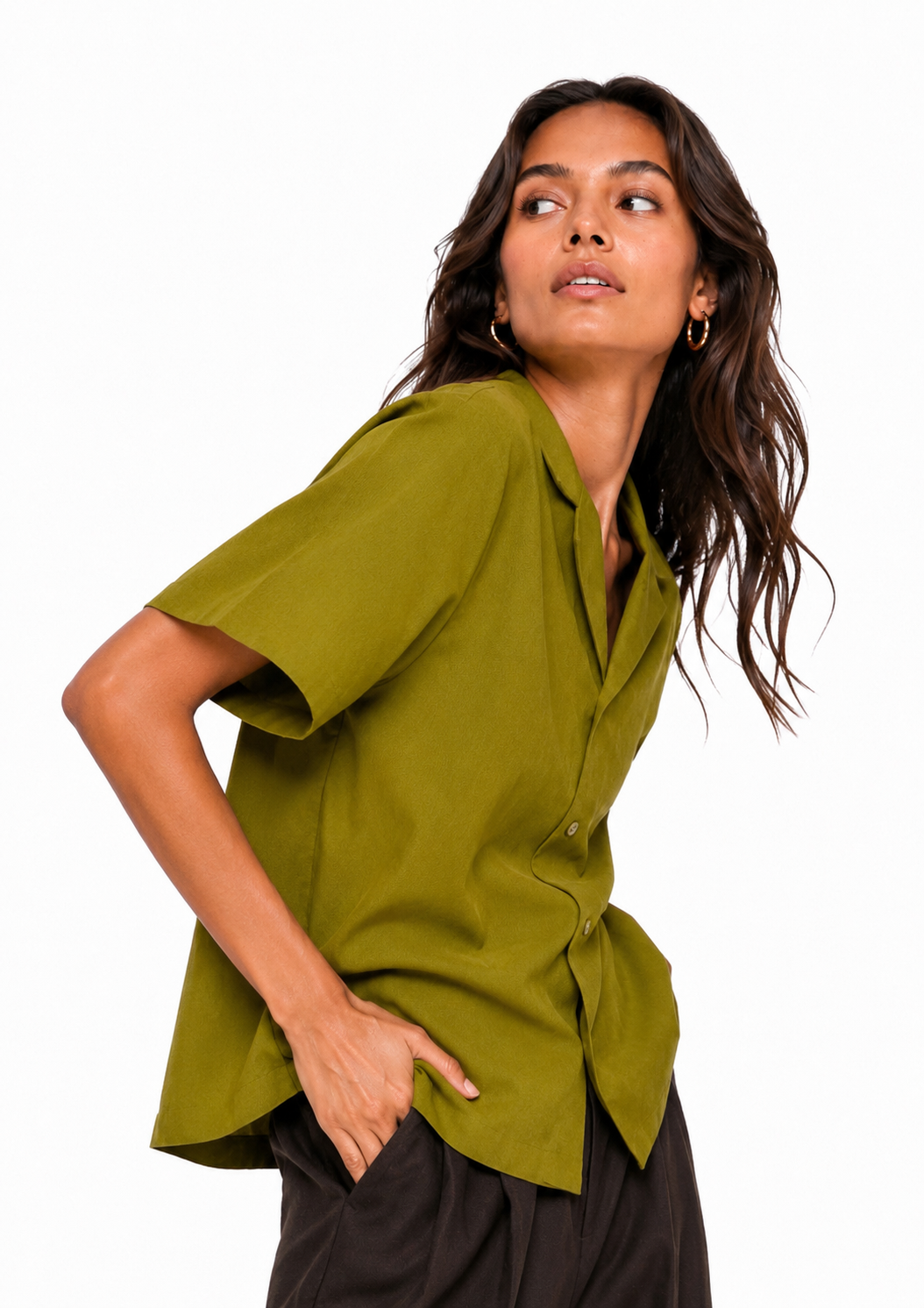 LINEN OPEN SHIRT / OLIVE
