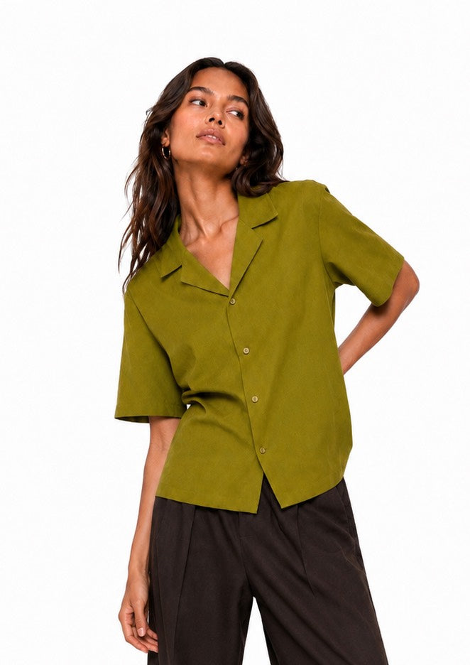 LINEN OPEN SHIRT / OLIVE