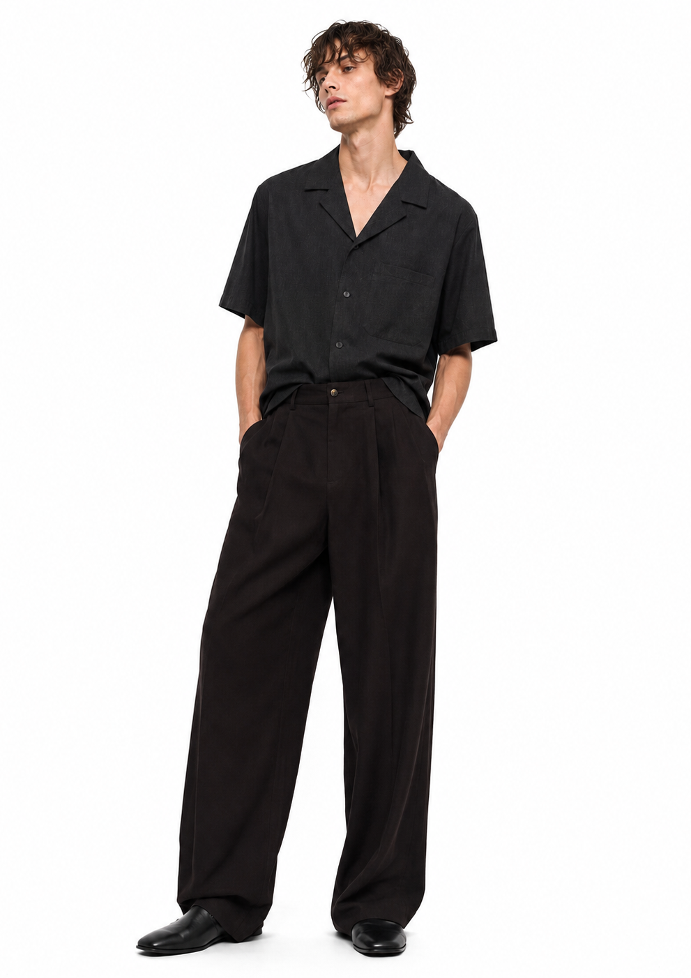 LINEN OPEN SHIRT / BLACK