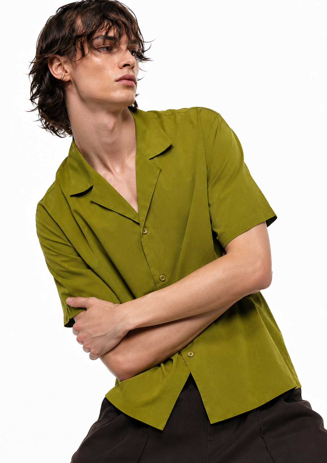 LINEN OPEN SHIRT / OLIVE